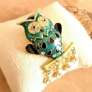 3/$20 OWL pin brooch! Turquoise real with crystals